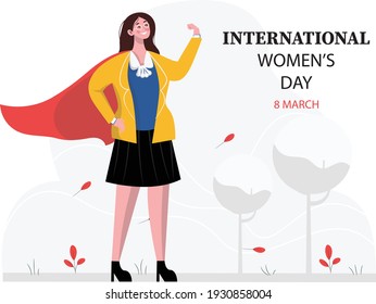 International Women's Day, March 8 Poster.Smart Strong Independent Woman Vector Illustration. Empowering Female Role Model Showing Her Strength. Important Day