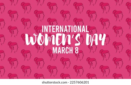 International Women's Day. March 8. Seamless pattern women head icon. Line. Outline. Poster, banner, card, background. Eps 10.