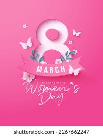 International womens day March 8 on pink background