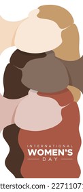 International Women's Day. March 8. Portraits of multicultural women. Vertical banner. Vector illustration, flat design