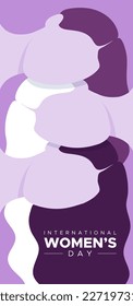 International Women's Day. March 8. Portraits of multicultural women. Vertical banner. Vector illustration, flat design