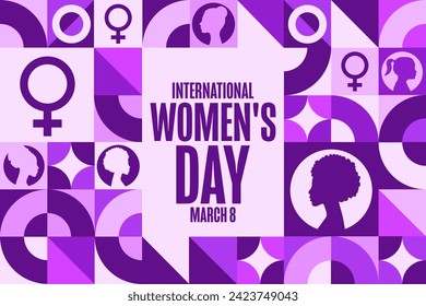 International Women's Day. March 8. Holiday concept. Template for background, banner, card, poster with text inscription. Vector EPS10 illustration