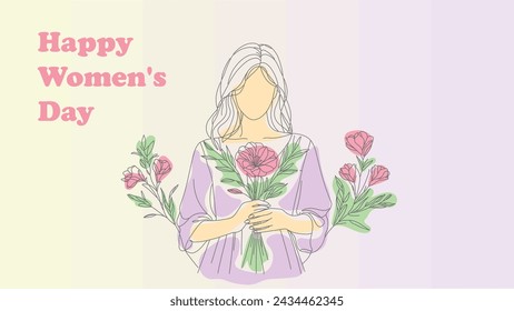 Día Internacional de la Mujer, 8 de marzo, Día de la Madre, La paleta de colores es suave, con tonos pastel que dan a la imagen una sensación suave y aireada. Ilustración vectorial elegante dedicada al Día de la Mujer