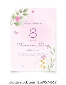 International Womens Day, March 8. Postcard or invitation template.