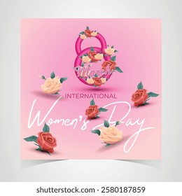 International Women's Day March 8 Banner, Vibrant Floral Design Celebrating Women, Equality and Empowerment. Colorful Women's Day Wishes Background, Greeting Card, Web, Flyer, 8th March Holiday