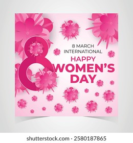 International Women's Day March 8 Banner, Vibrant Floral Design Celebrating Women, Equality and Empowerment. Colorful Women's Day Wishes Background, Greeting Card, Web, Flyer, 8th March Holiday