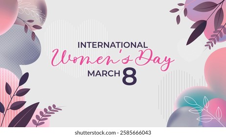 International Women's Day, March 8, celebration, floral, modern design. Elegant pastel background with abstract floral elements . Perfect for event invitations, social media, and greeting cards