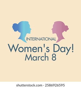 International Women's Day. March 8.  women, girls of cultures and skin colors stand together and look up Gender equality and women empowerment.