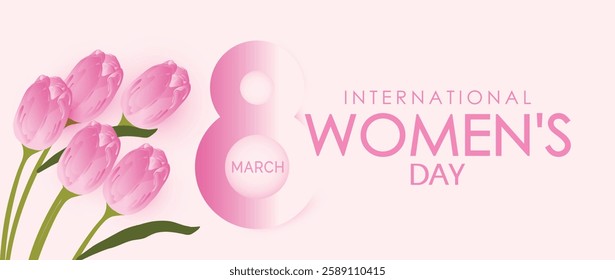 International Women's Day March 8 Greeting card for Pink number 8 with roses on a pink background