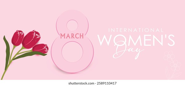 International Women's Day March 8 Greeting card for Pink number 8 with roses on a pink background