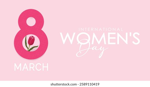 International Women's Day March 8 Greeting card for Pink number 8 with roses on a pink background