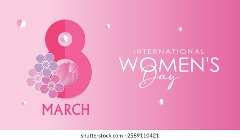 International Women's Day March 8 Greeting card for Pink number 8 with roses on a pink background