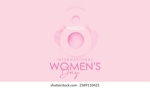 International Women's Day March 8 Greeting card for Pink number 8 with roses on a pink background