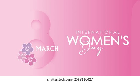 International Women's Day March 8 Greeting card for Pink number 8 with roses on a pink background