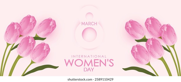 International Women's Day March 8 Greeting card for Pink number 8 with roses on a pink background