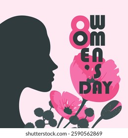 International Women's Day March 8. Girl in flowers. Vector illustration.