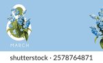 International Women's Day, March 8th greeting card. Vector illustration with forget-me-not flowers.