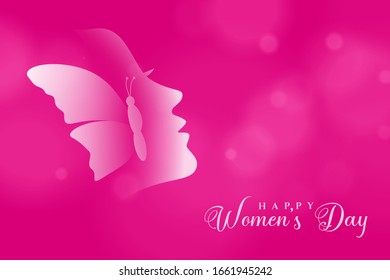 International Women's Day March 8th vector illustration blur pink background.