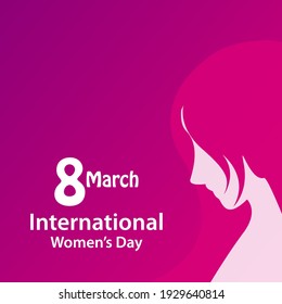 International Women's Day March 8th with illustration woman  and purple background. Vector illustration