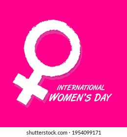 International women's day march 8th banner sign. Feminine icon and text on pink background. Vector illustration.