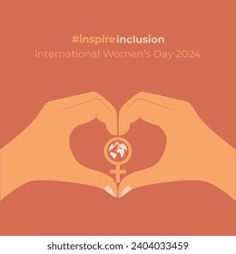 Der Internationale Frauentag ist der 8. März. Das Konzept der #linspire Inclusion 2024 Kampagne.  Frauen zeigen eine Handgeste in Form eines Herzens. Geeignet für Banner, Flyer, Postkarten. 2