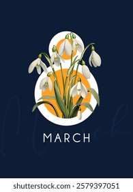 International Women's Day, March 8th greeting card. Vector illustration with spring flowers.