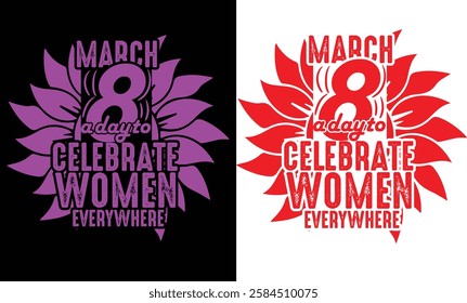 International women's Day (March 8th) design for t-shirt, bags, mugs, stickers, banner, poster, icon, logo etc. Fully Editable Print Ready Template - Vector.