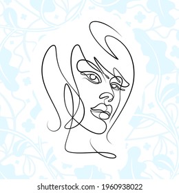 International Women's Day minimal design line drawing style. Portrait of young woman beauty face isolated on pastel leaf background. Vector for Spa, fashion, hairdressing and beautiful artwork design.