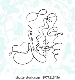 International Women's Day minimal design line drawing style. Portrait of young woman beauty face isolated on pastel leaf background. Vector for Spa, fashion, hairdressing and beautiful artwork design.