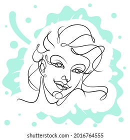 International Women's Day minimal design line drawing style. Portrait of young woman beauty face isolated on green leaf background. Vector for Spa, fashion, hairdressing and beautiful artwork design.