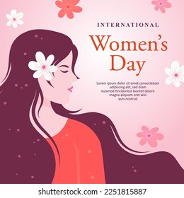 International women's day minimalist design with beautiful long hair women and cute color illustration 