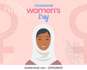 International Women's Day with a muslim woman. Vector illustration.