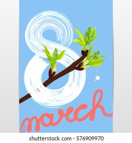 international women's day, nice and lightweight greeting card with young green leaves