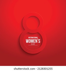 International Women's Day number 8 symbol in red embossed on a red background. greeting card paper cut for your design. vector illustration