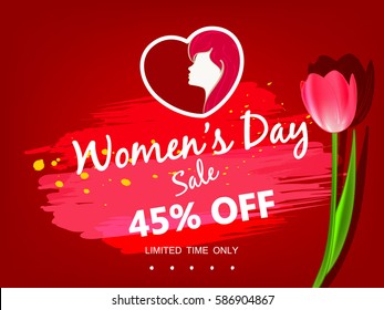 International Women's Day Offer, Sale or Discount Banner or Poster Design on grungy texture background for Women's Day Celebration.