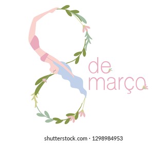 International Women's Day. Oito de Marco portuguese for March 8 Flat Illustration