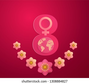 International women's day on March 8th poster. Woman sign. vector illustration paper art and digital craft style with place for your text.