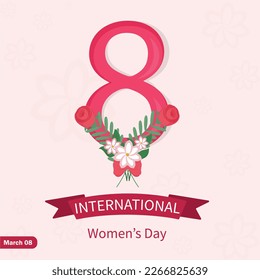International Women's Day on March 08 Design Post Template. Isolated on Pink Background Vector.