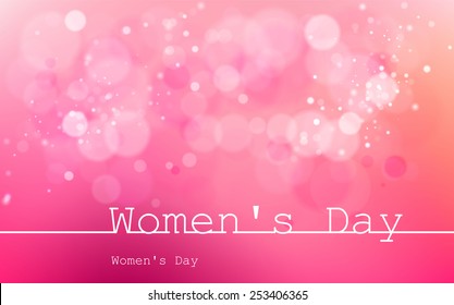 International Women's Day on March 8. Line style design, pink glowing background,  blur, bokhe, confetti, glamorous illustration. For banner, flare, website header, postcard. Picture Image. Vector.