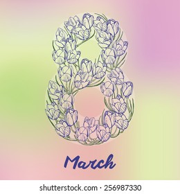 The international women's day on March, 8th greeting background with snowdrops