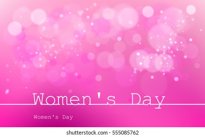 International Women's Day on March 8 Stock vector Illustration header title website. Wide banner background image picture backdrop. Line style design. Pink gleam, blur, bokhe, confetti, glamorous. 