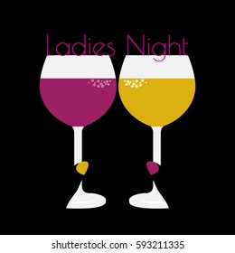International women's day optical vector concept, ladies night invitation with glasses of wine
