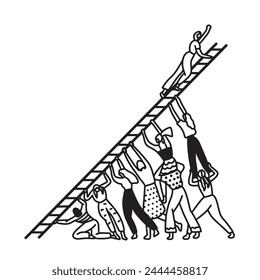 International Womens Day Outline Drawing Illustration. Multiracial Group of Women