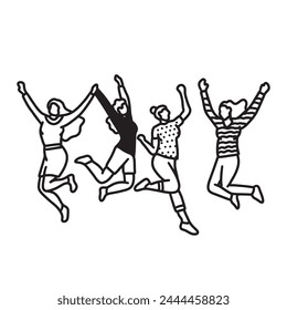 International Womens Day Outline Drawing Illustration. Multiracial Group of Women