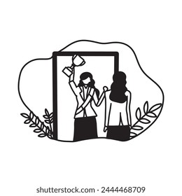 International Womens Day Outline Drawing Illustration. Multiracial Group of Women