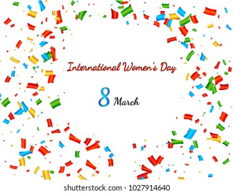 International women's day with party decoration elements. background poster and card design for 8 March. 