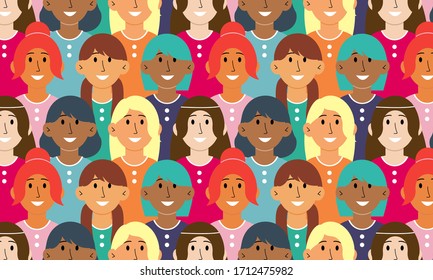 International Womens Day. Pattern women different nationalities and cultures illustration. Struggle for freedom, independence, equality - Shutterstock ID 1712475982
