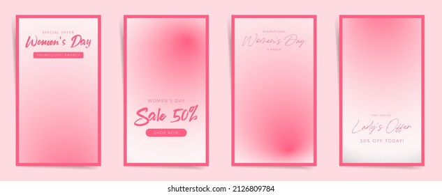 International Women's Day pink gradient story template set. Vector social media graphic for 8 march.