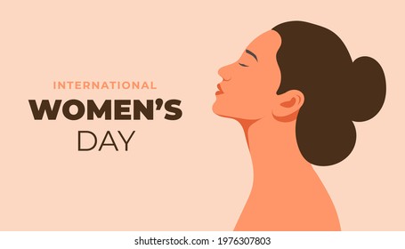 International Women's Day. Portrait of a young woman's beauty. In hand drawing vector illustration