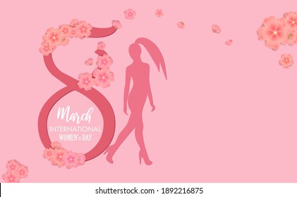 International women's day postcard with paper cut follower of 8 and a confident girls of Vector